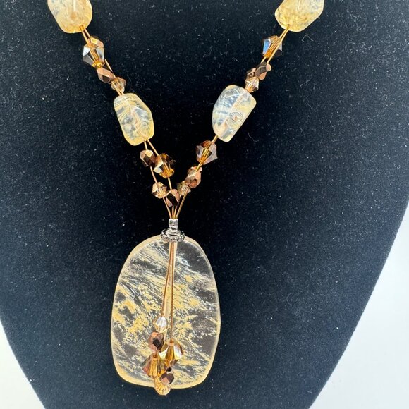 Handcrafted Natural Stone Pendant Necklace With Adjustable Chain - Picture 2 of 4